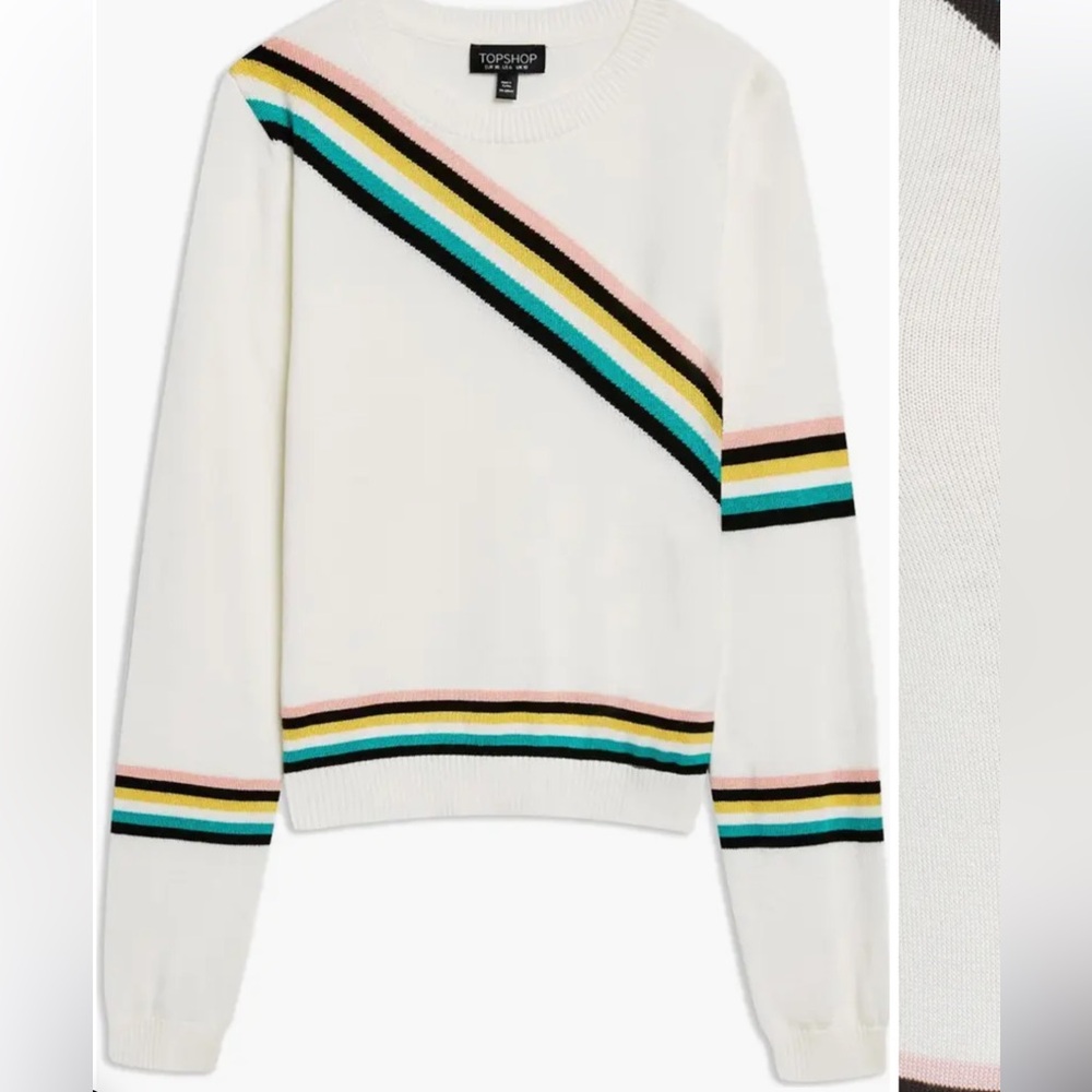 Topshop Chevron Fine Gauge Crew Neck Sweater